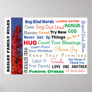 YOUR FAMILY NAME FAMILY RULES Art Sign Poster