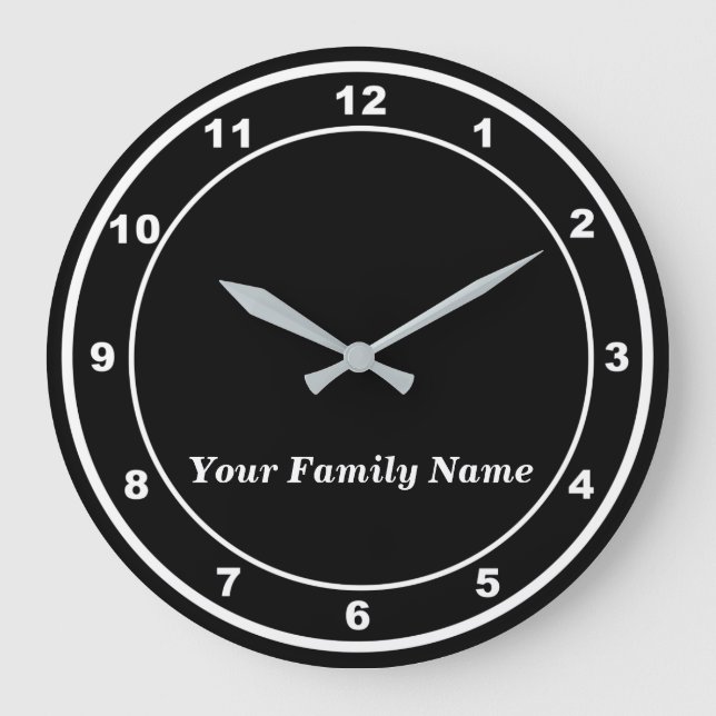 Your Family Name on Black Round Wall Clock Stor Klocka (Framsida)