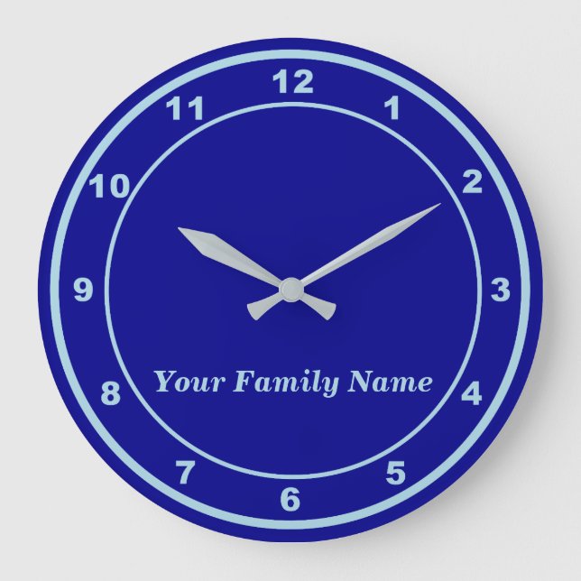 Your Family Name on Blue Round Wall Clock Stor Klocka (Framsida)