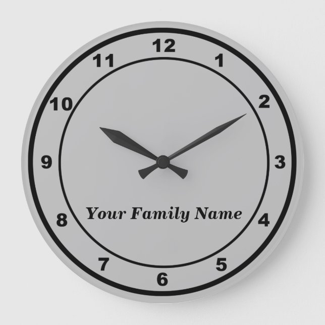 Your Family Name on Gray Round Wall Clock Stor Klocka (Framsida)