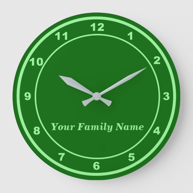Your Family Name on Green Round Wall Clock Stor Klocka (Framsida)