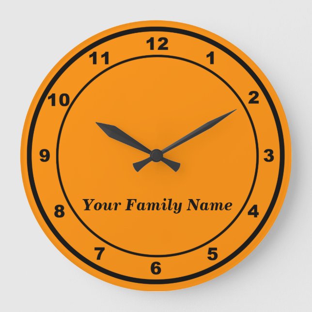 Your Family Name on Orange Round Wall Clock Stor Klocka (Framsida)