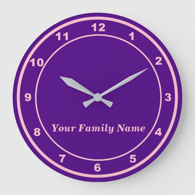 Your Family Name on Purple Round Wall Clock Stor Klocka (Framsida)