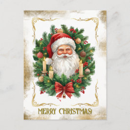 Your Family Photo Gold Vintage Santa Christmas Helg Vykort