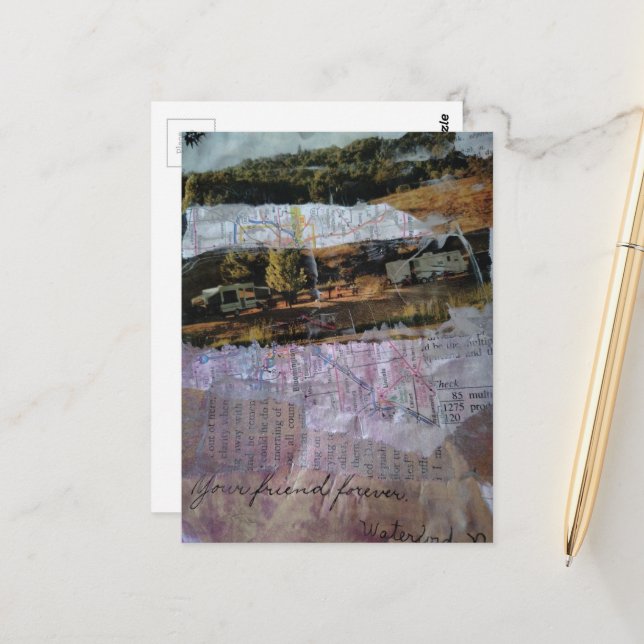 Your Friend Forever mixed media collage Vykort (Fram/Back In Situ)