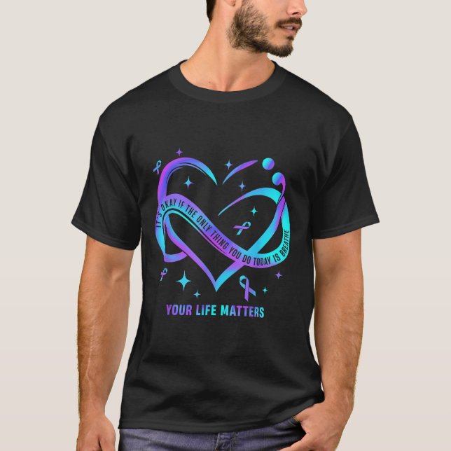 Your Life S Suicide Prevention Teal Purple Heart R T Shirt (Framsida)