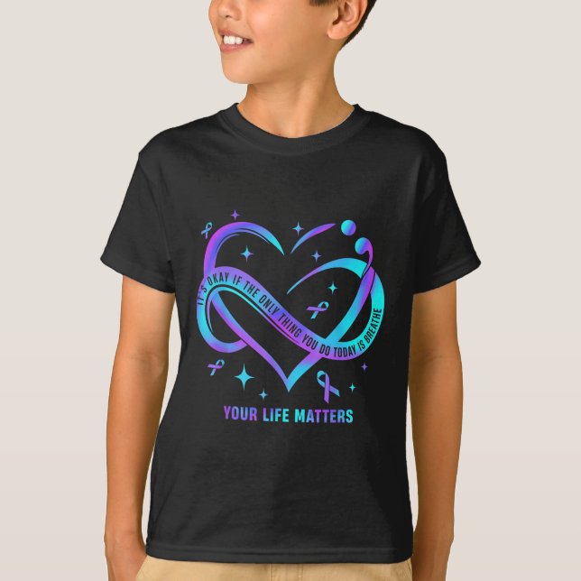 Your Life S Suicide Prevention Teal Purple Heart R T Shirt (Framsida)