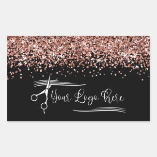 Your Logo Black and Rose Gold Glitter Glam Rektangulärt Klistermärke