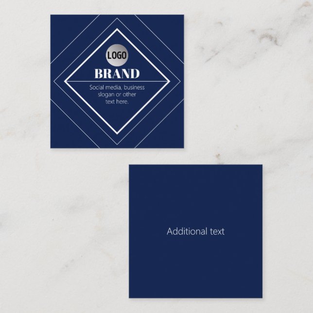 Your Logo & Customizable Modern Design | Navy Blue Fyrkantigt Visitkort (Fram/baksida)