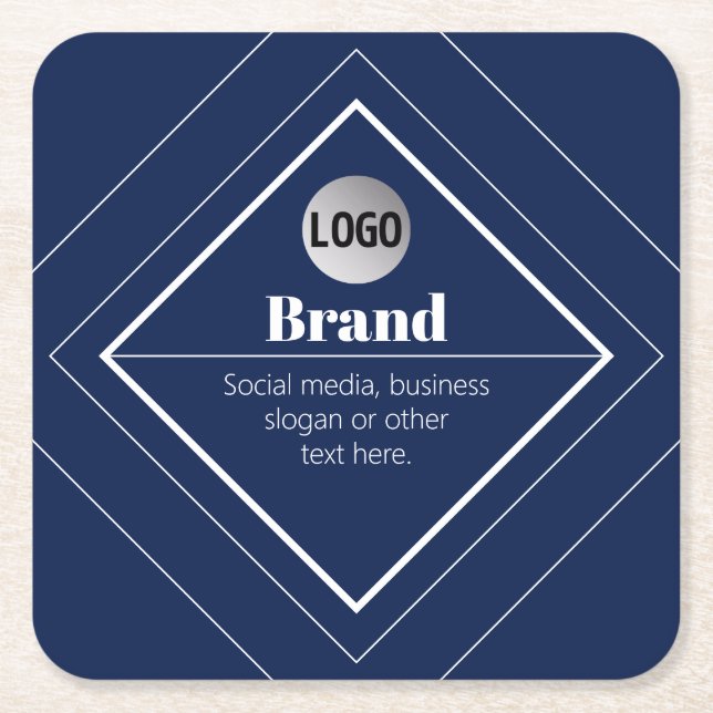 Your Logo & Customizable Modern Design | Navy Blue Underlägg Papper Kvadrat (Framsidan)