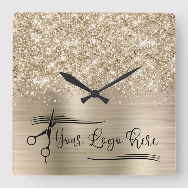 Your Logo Glittery Pale Gold Glam Fyrkantig Klocka (Framsida)