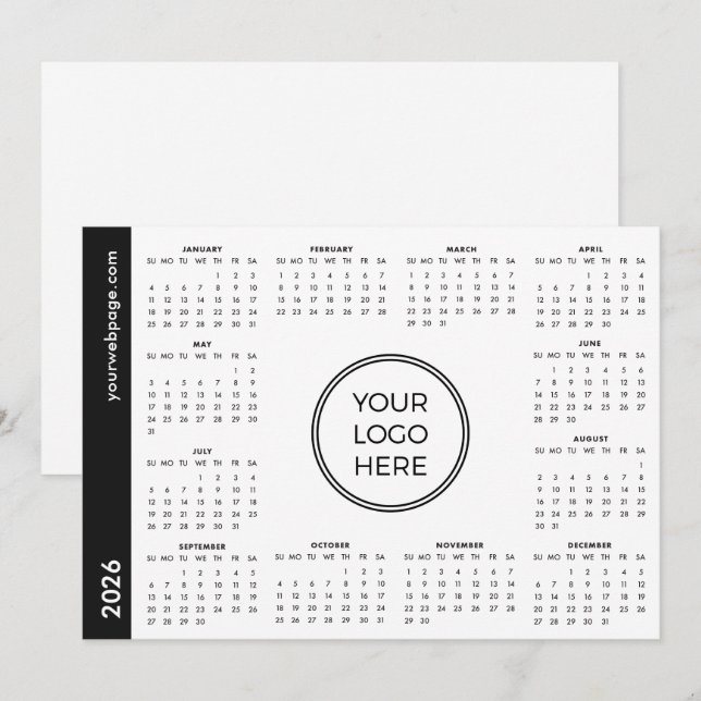Your Logo Here 2026 white Magnetic Calendar Julkort (Fram/baksida)