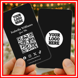 Your Logo Here Black Modern | Simple QR Code Visitkort