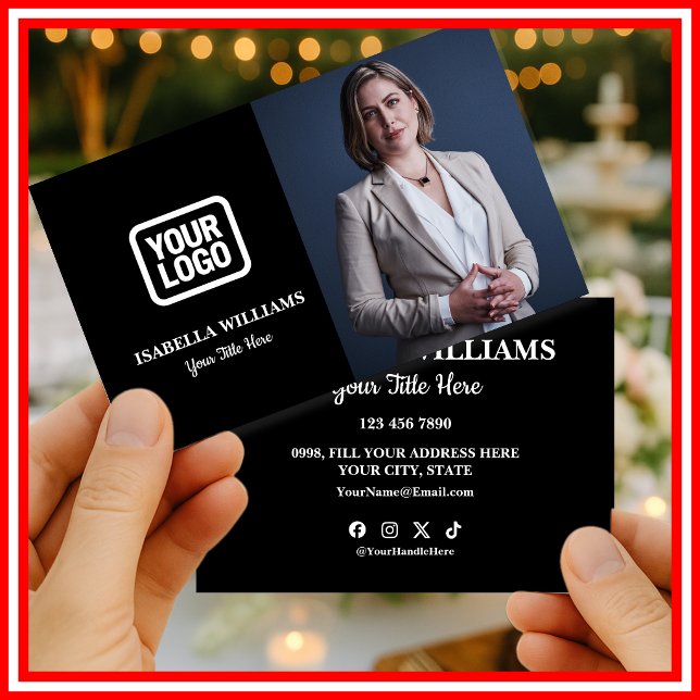 Your Logo Here Simple Modern Black Photo Visitkort (Skapare uppladdad)