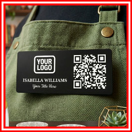 Your Logo Here Simple Modern Minimal Black QR Code Namnbricka