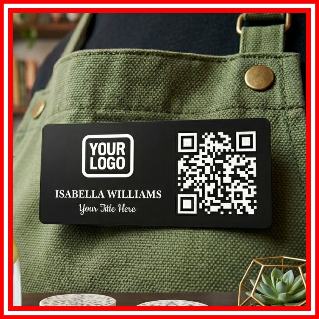 Your Logo Here Simple Modern Minimal Black QR Code Namnbricka (Skapare uppladdad)