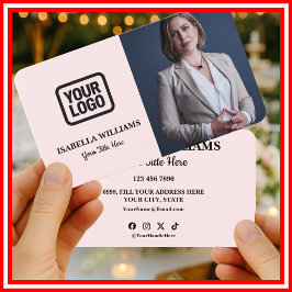 Your Logo Here Simple Modern Pink Photo Visitkort