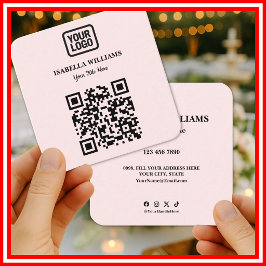 Your Logo Here Simple Modern Pink Website QR Code Fyrkantigt Visitkort