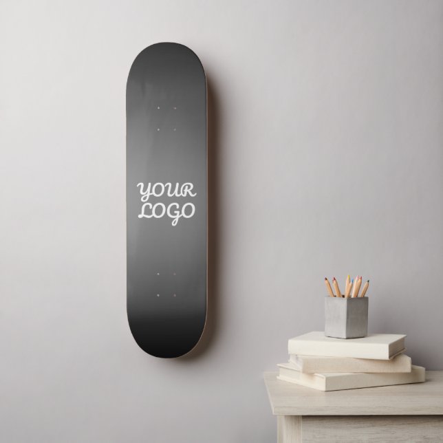 Your Logo & Modern Simple Ombre | Dark Gray Mini Skateboard Bräda 18,5 Cm (Väggkonst)