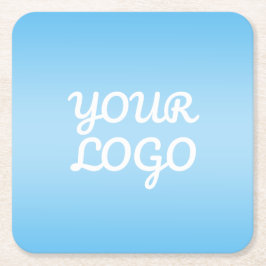 Your Logo & Modern Simple Ombre | Light Blue Underlägg Papper Kvadrat