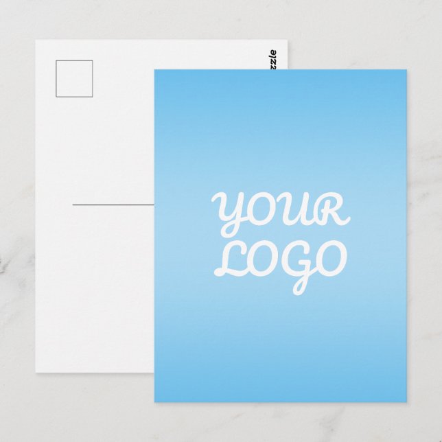 Your Logo & Modern Simple Ombre | Light Blue Vykort (Fram/baksida)