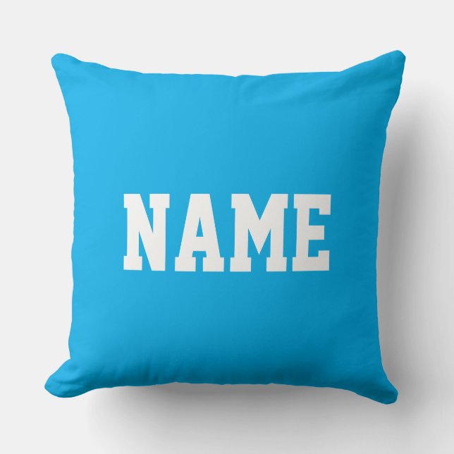 YOUR NAME Fun White Athletic Text On Azure Blue Kudde (Framsida)