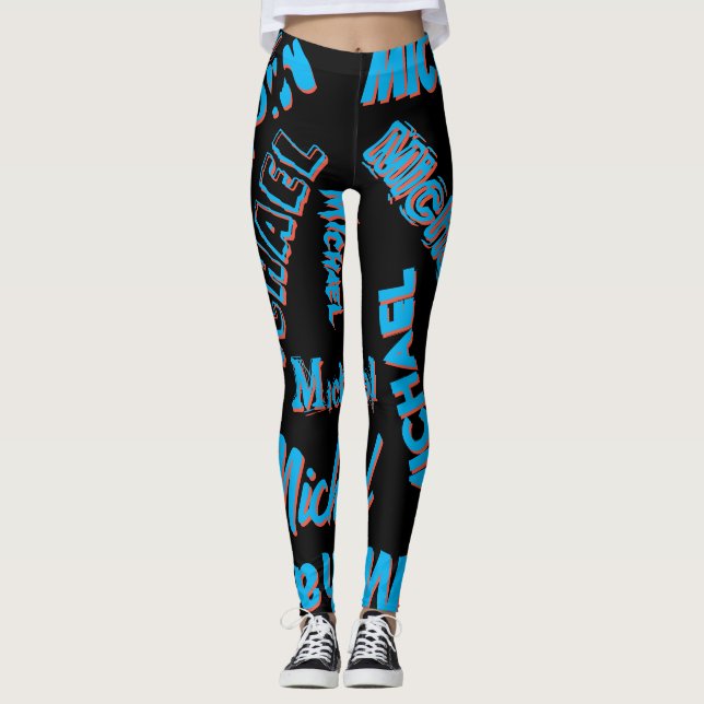 Your name pattern monogram blue red black colour leggings (Framsida)