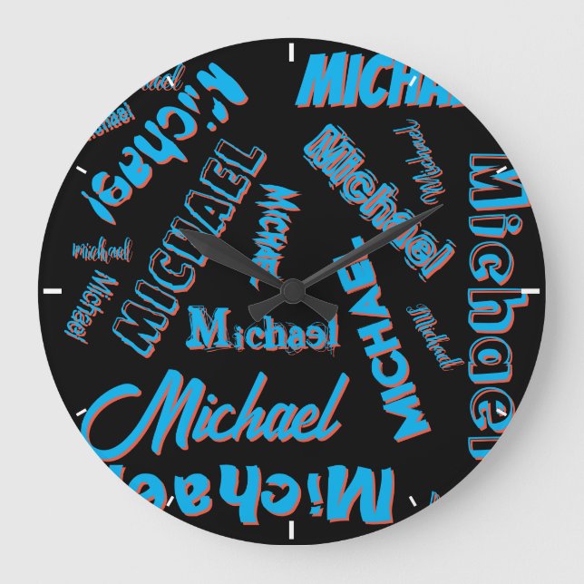 Your name pattern monogram blue red black colour stor klocka (Framsida)