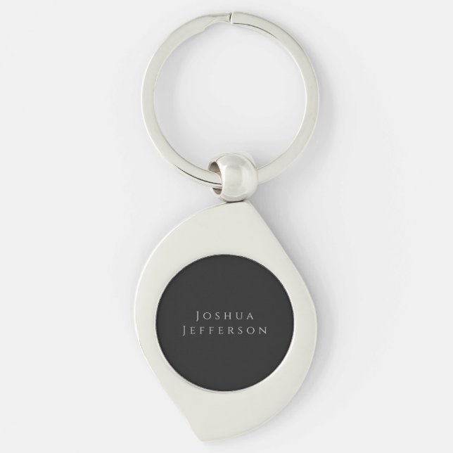 Your Name Professional Creative Plain Black Grey Swirl Silverfärgad Nyckelring (Framsidan)