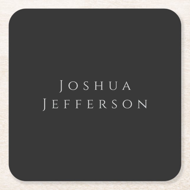 Your Name Professional Creative Plain Black Grey Underlägg Papper Kvadrat (Framsidan)