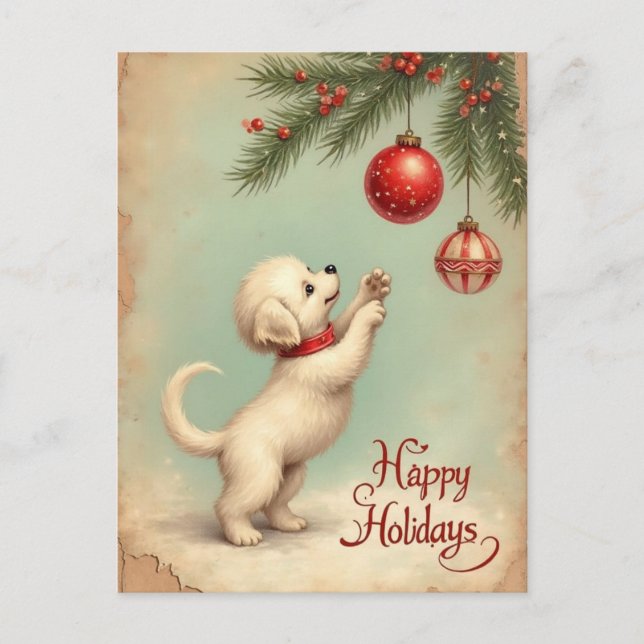 Your Own Text Season’s Greetings Puppy Postcard Helg Vykort (Framsida)