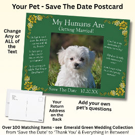 Your Pet Photo Save The Date Emerald Green & Gold Vykort