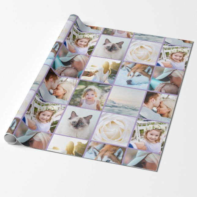 Your Photo Custom Grid Collage Lavender purple Presentpapper (Utrullad)