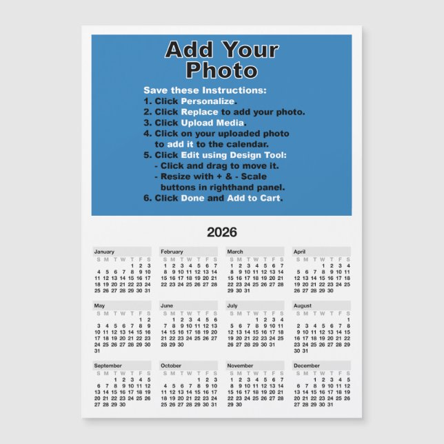 Your photo on 5x7 Mini Calendar Magnet Template (Framsida)