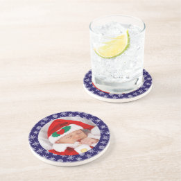 Your Photo Santa Baby Blue Background Snowflakes Underlägg
