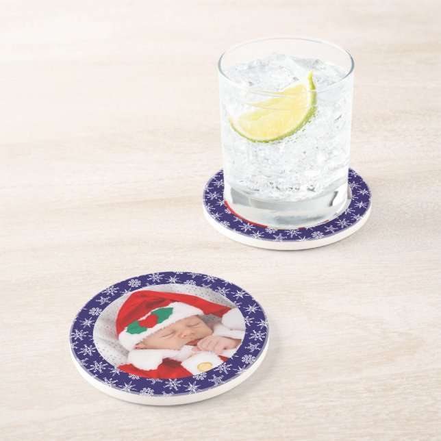 Your Photo Santa Baby Blue Background Snowflakes Underlägg (Sidan)
