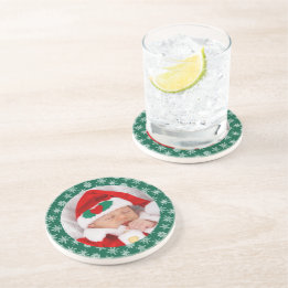 Your Photo Santa Baby Green Background Snowflakes Underlägg