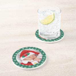 Your Photo Santa Baby Green Background Snowflakes Underlägg