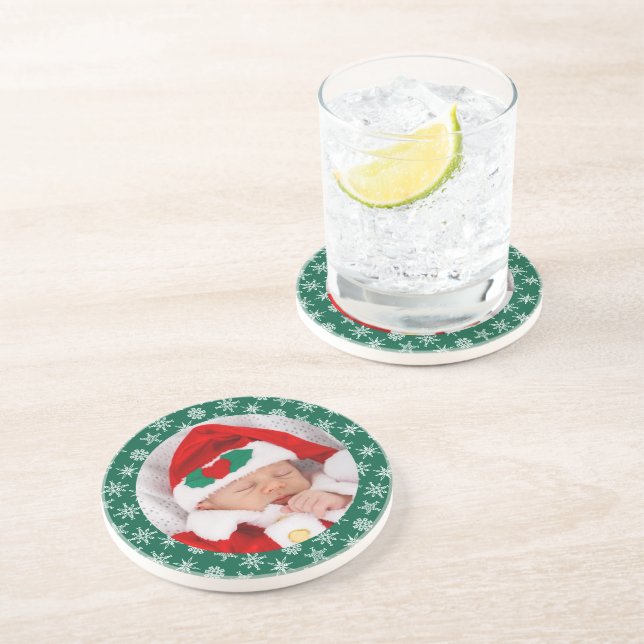 Your Photo Santa Baby Green Background Snowflakes Underlägg (Sidan)