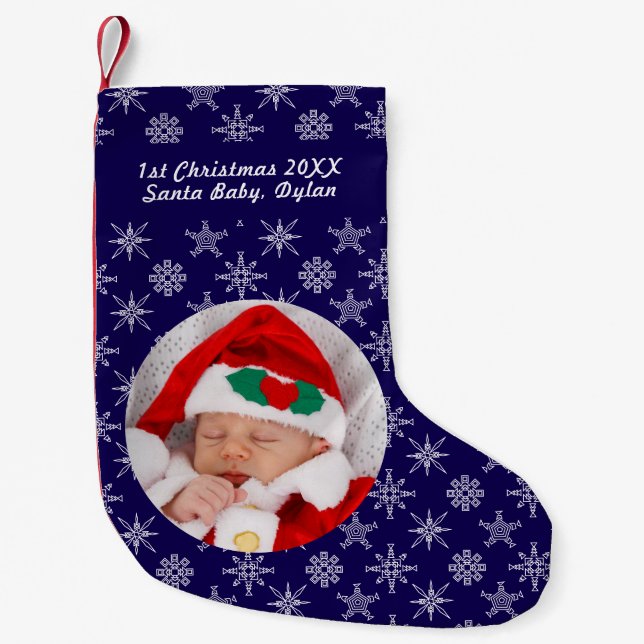 Your Photo Santa Baby Snowflake & Blue Background Liten Julstrumpa (Framsidan)