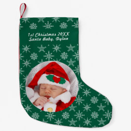 Your Photo Santa Baby Snowflake & Green Background Liten Julstrumpa