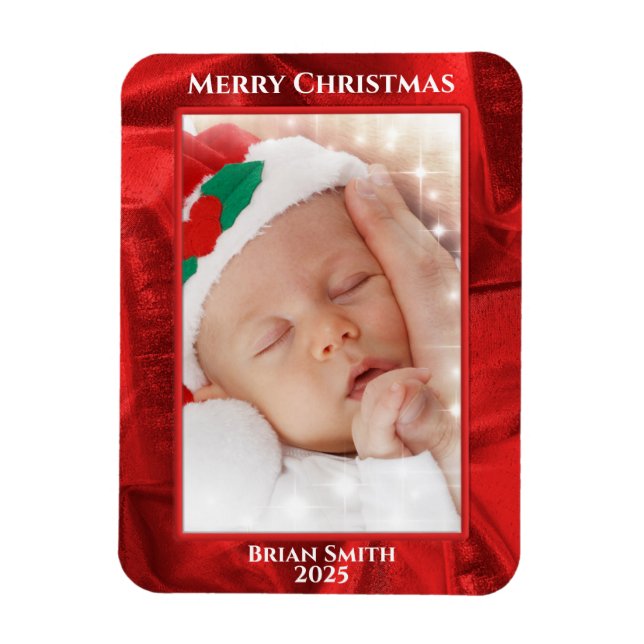Your Photo Text - Holiday Red Metallic Magnet (Vertikal)