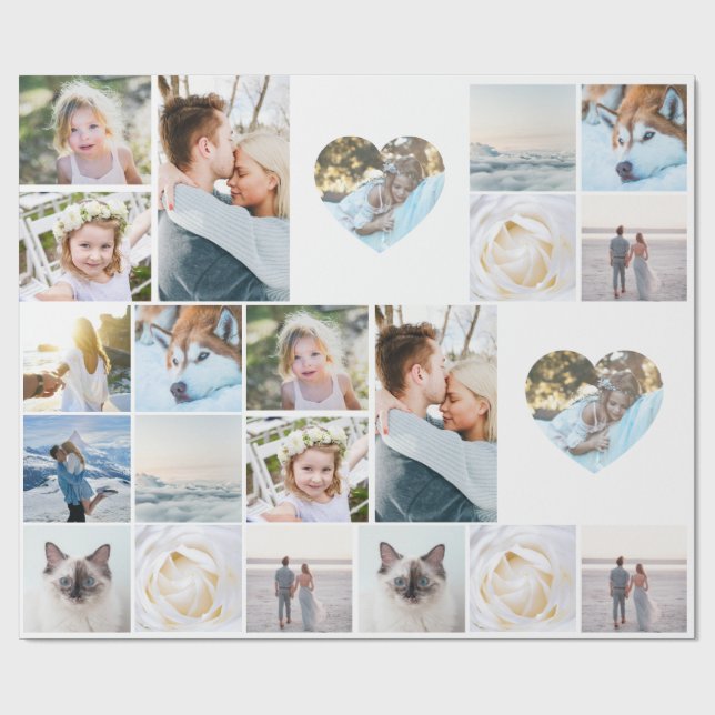 Your Photos Custom Collage Grid Heart Modern Presentpapper (Platt)