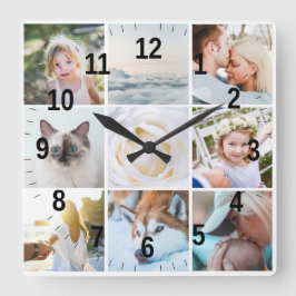 Your Photos Custom Modern Collage Simple Fyrkantig Klocka