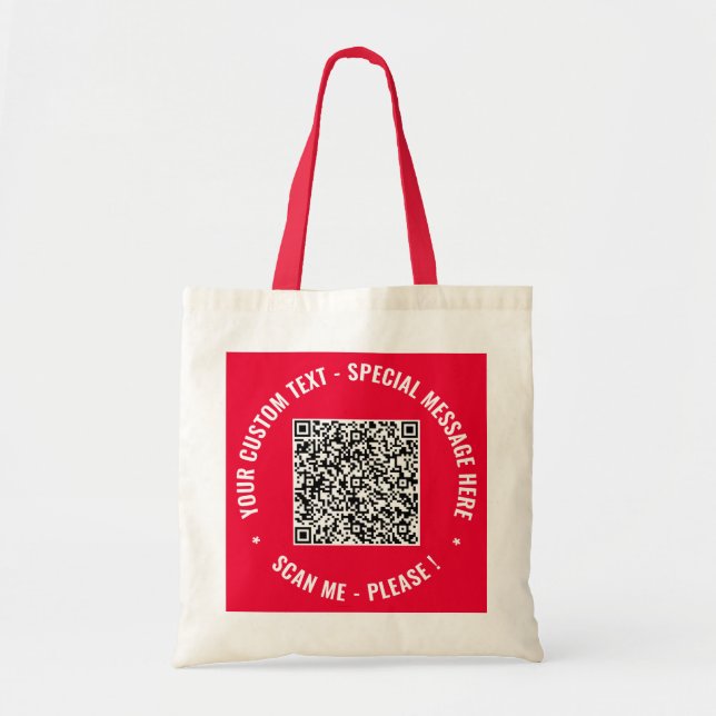 Your QR Code and Custom Text Tote Bag Example Tygkasse (Framsidan)