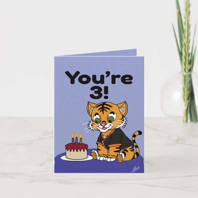 You're 3 Tiger Cub Happy Birthday Card Kort (Framsida)