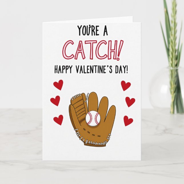 Youre A Catch Baseball Valentines Card Kort (Framsida)