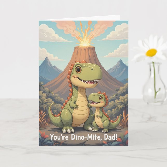 Youre Dino Mite Pappa Cute Volcano Dinosaur Far Kort (Liten växt)