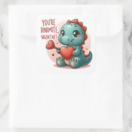 Youre Dinomite Valentine Cute Dinosaur Kärlek Fyrkantigt Klistermärke
