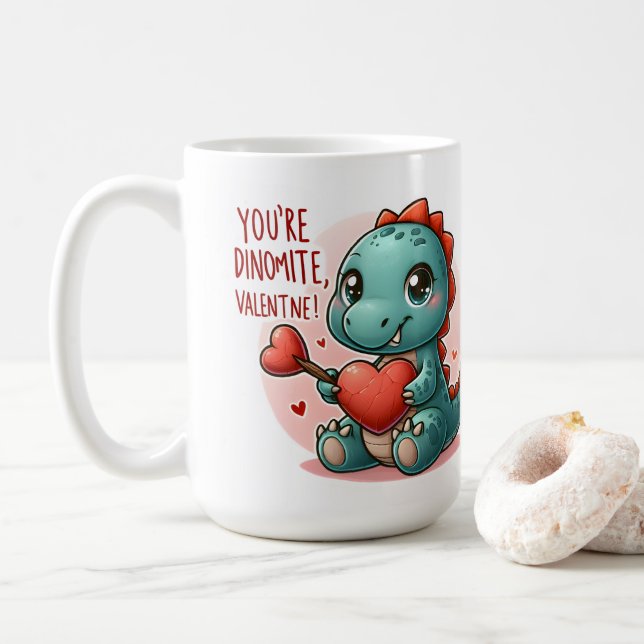 Youre Dinomite Valentine Cute Dinosaur Kärlek Kaffemugg (Med munk)